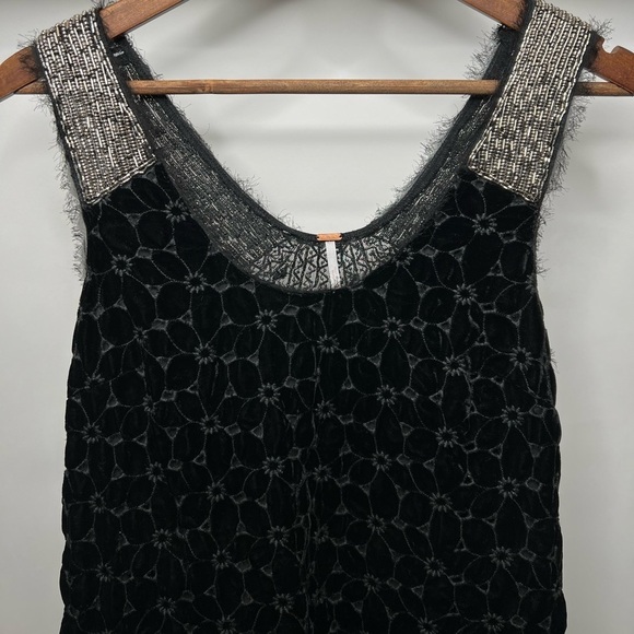 Free People Women’s Beaded Black Velvet Mini Shift Dress - Picture 7 of 15